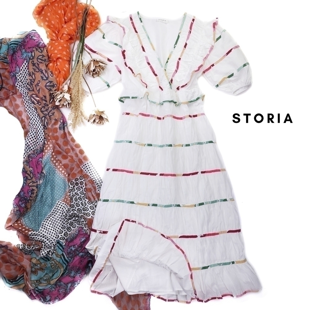NEW Storia White Striped Dress Size M